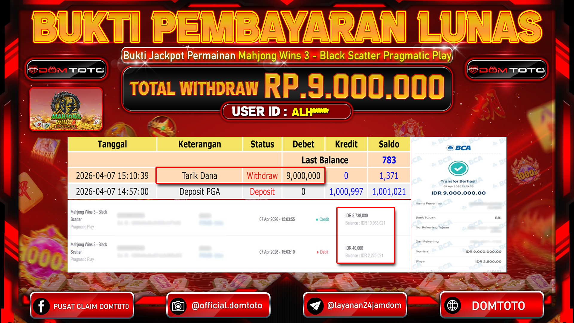 JACKPOT SLOT Mahjong Wins 3 - Black Scatter Pragmatic Play 07 APRIL 2026